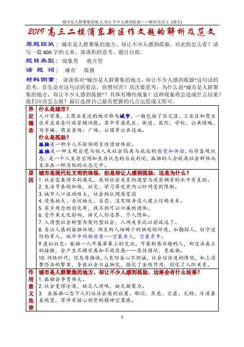 城市是人群聚集的地方,却让不少人感到孤独……解析及范文 (浦东)
