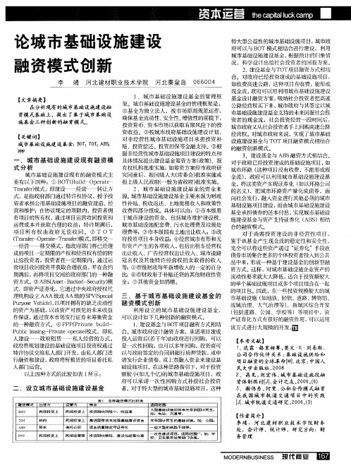 论城市基础设施建设融资模式创新