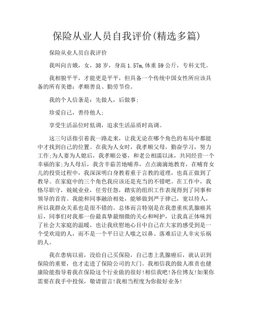 保险从业人员自我评价(精选多篇)