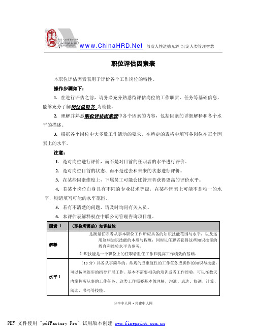 职位评估因素表