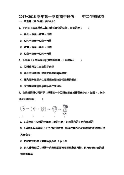 山东省威海市文登区八校联考(五四学制)2017-2018学年七年级上学期期中考试试卷--生物(Word版 答案)