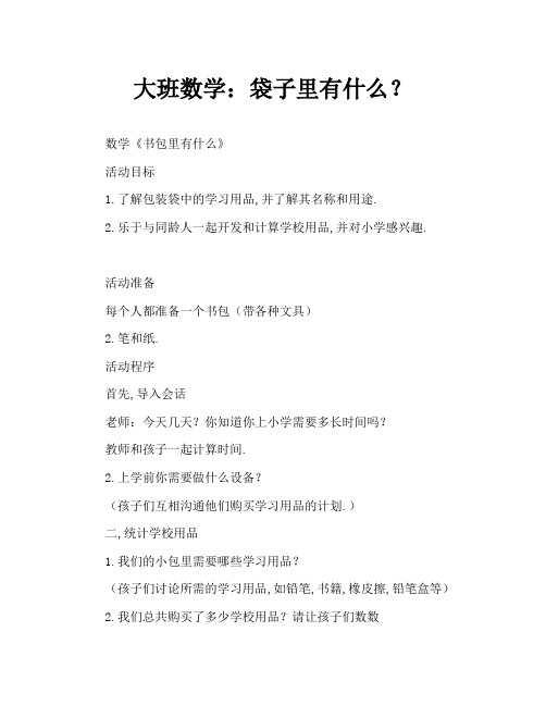 大班数学：书包里有什么