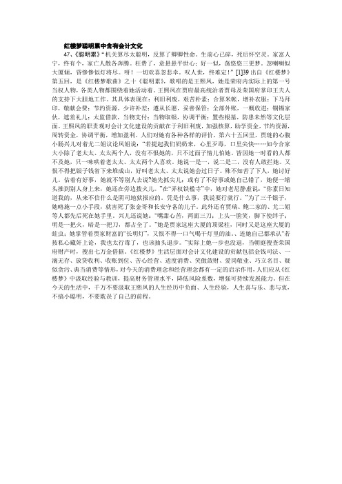 红楼梦聪明累中含有会计文化