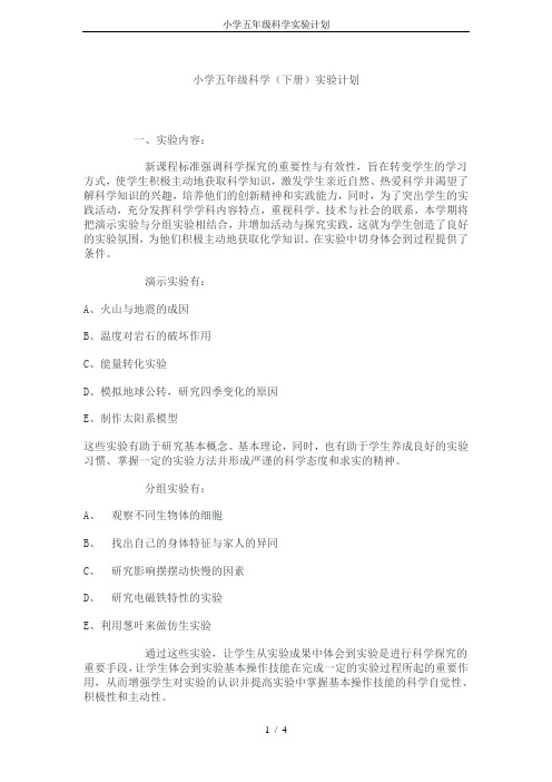 小学五年级科学实验计划