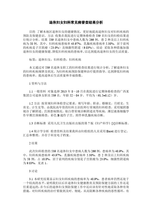 退休妇女妇科常见病普查结果分析
