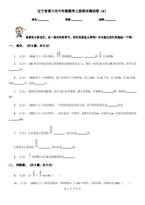 辽宁省营口市六年级数学上册期末测试卷(A)
