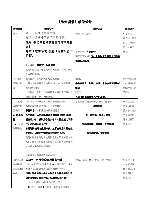 高中生物_免疫调节教学设计学情分析教材分析课后反思