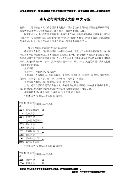 跨专业考研难度较大的10大专业