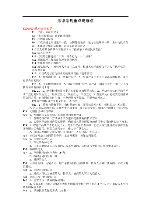 2011年一级建造师《建设工程法规及相关知识》考点与难点 内部整理版