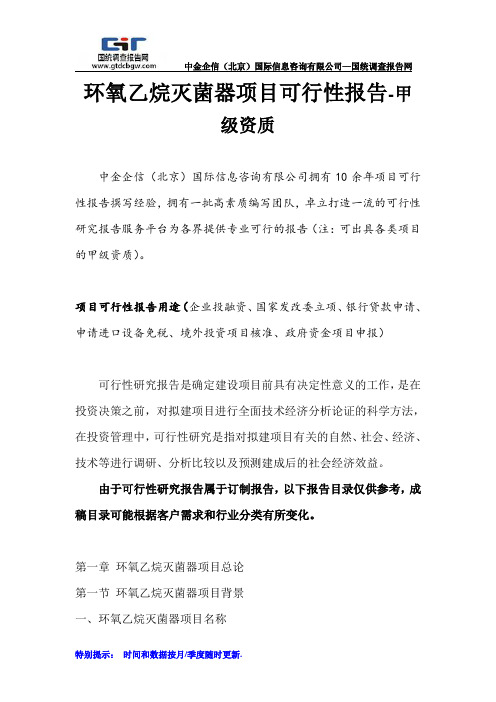 环氧乙烷灭菌器项目可行性报告-甲级资质