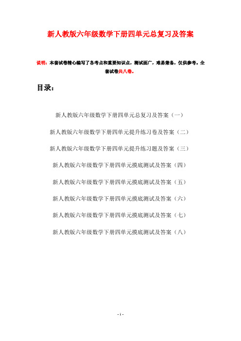 新人教版六年级数学下册四单元总复习及答案(八套)
