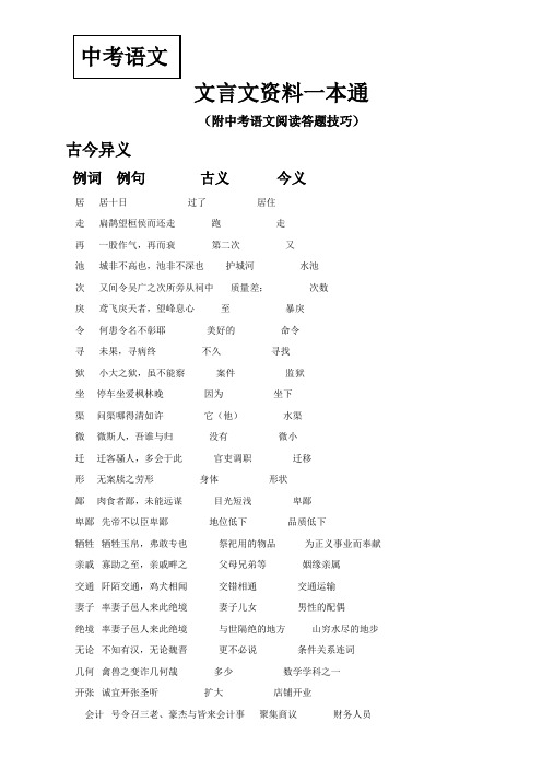 2011年_中考语文_文言文资料一本全_附中考语文阅读答题技巧