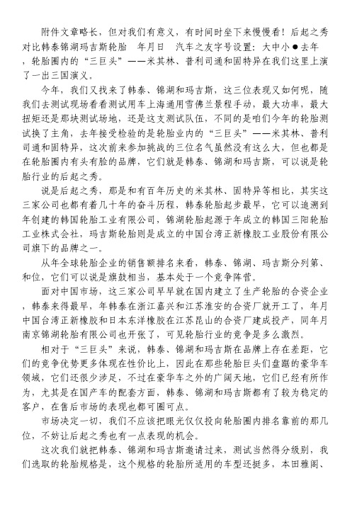 要了解的玛吉斯轮胎特性
