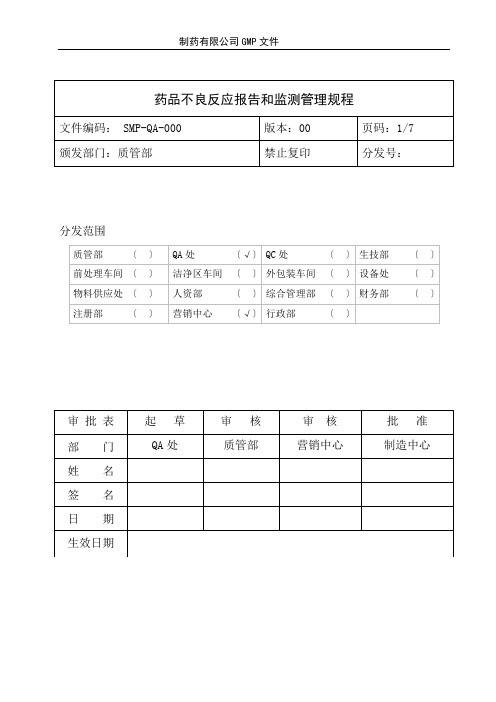 药品不良反应报告和监测管理规程