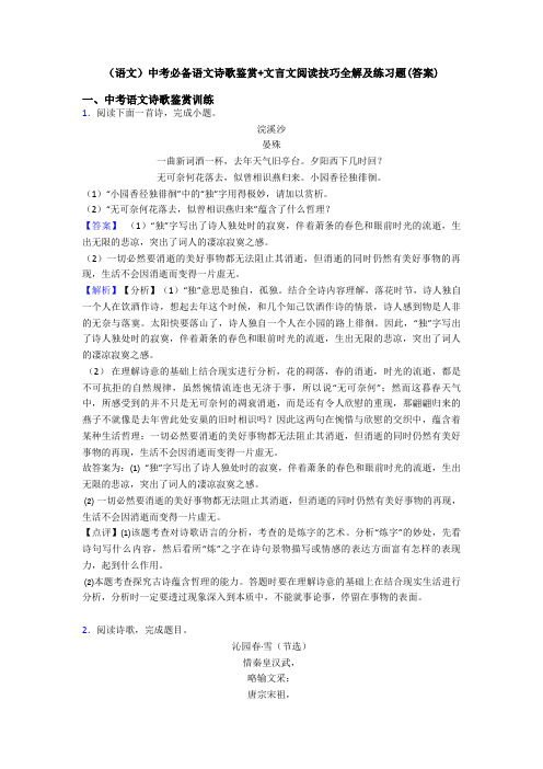 (语文)中考必备语文诗歌鉴赏+文言文阅读技巧全解及练习题(答案)
