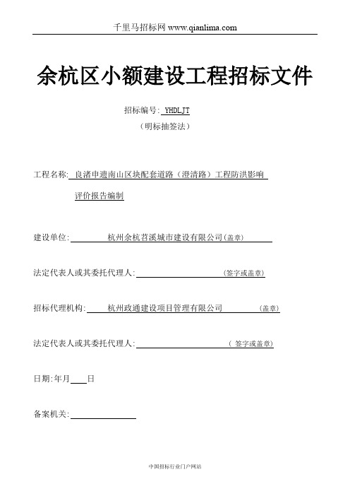 配套道路工程防洪影响评价报告编制招投标书范本