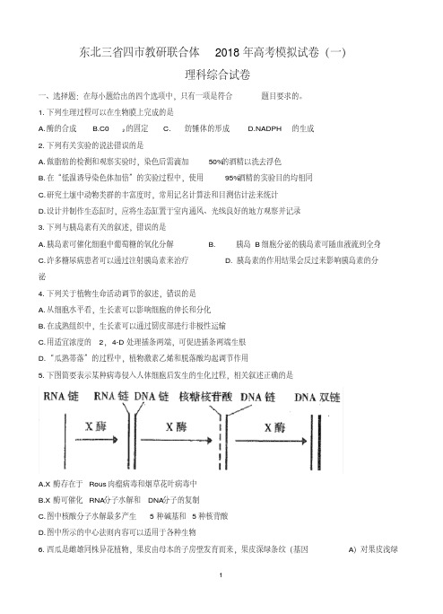 东北三省四市教研联合体2018届高三第一次模拟考试理科综合