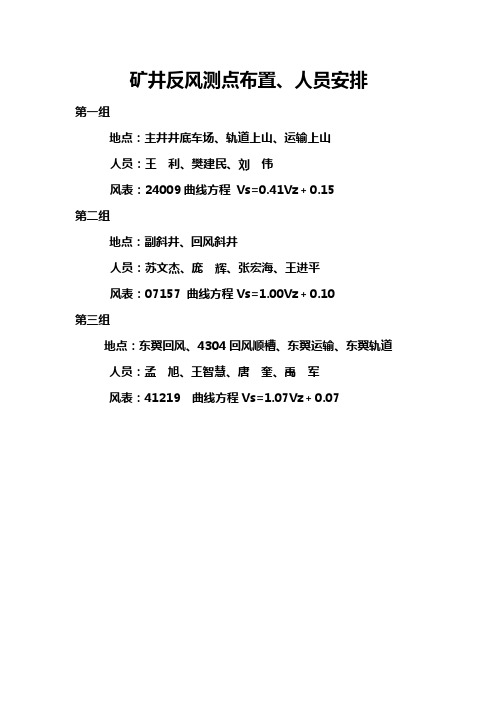 矿井反风测点布置及人员安排