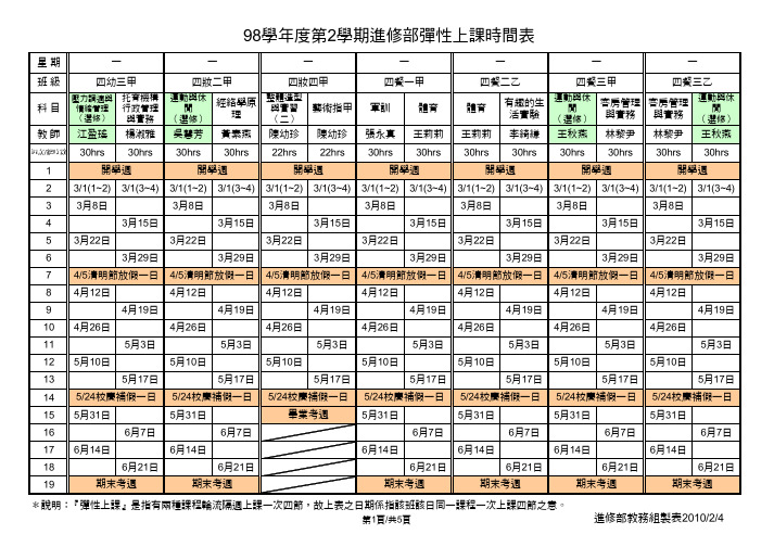 98学年度第2学期进修部弹性上课时间表.