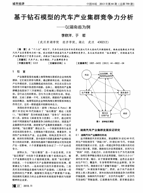 基于钻石模型的汽车产业集群竞争力分析——以湖南省为例