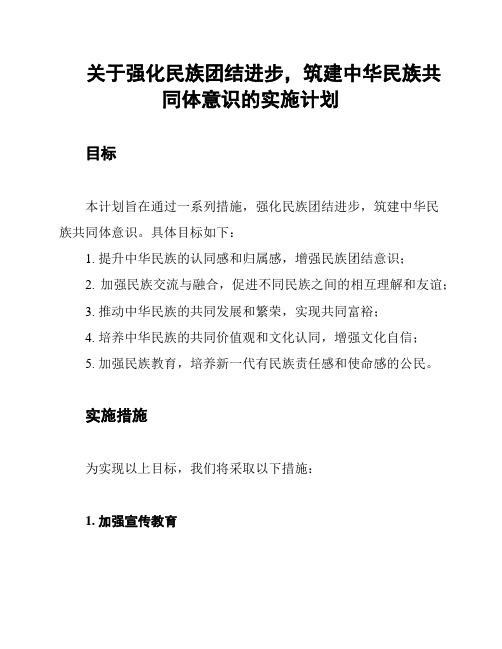 关于强化民族团结进步,筑建中华民族共同体意识的实施计划