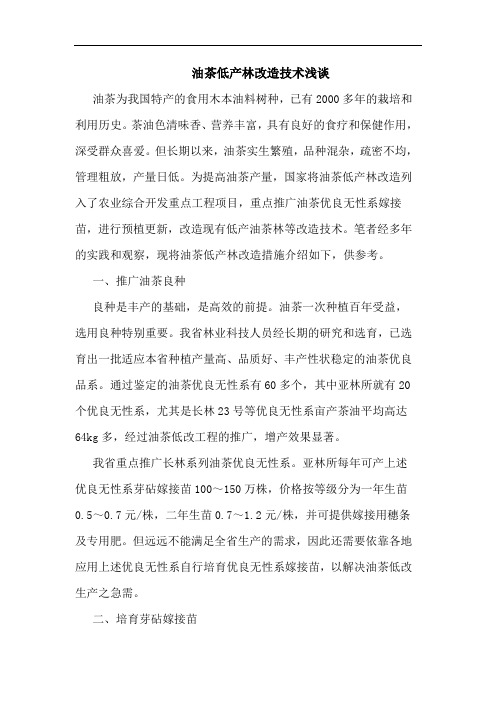油茶低产林改造技术浅谈