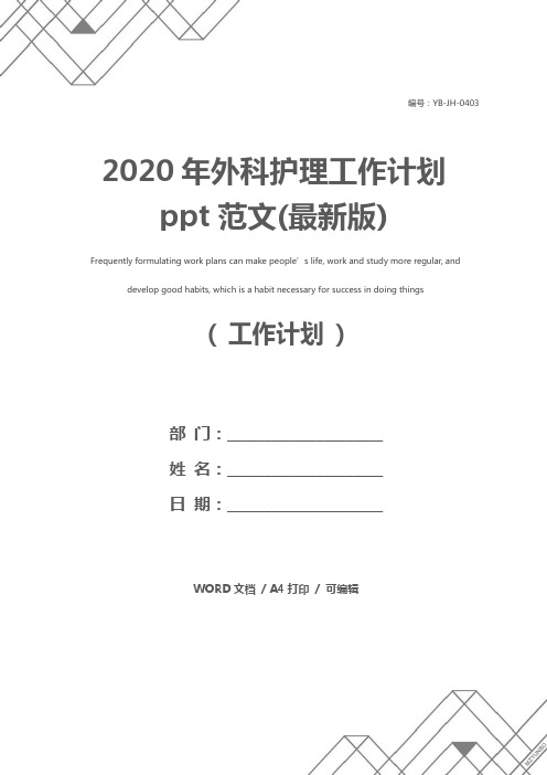2020年外科护理工作计划ppt范文(最新版)