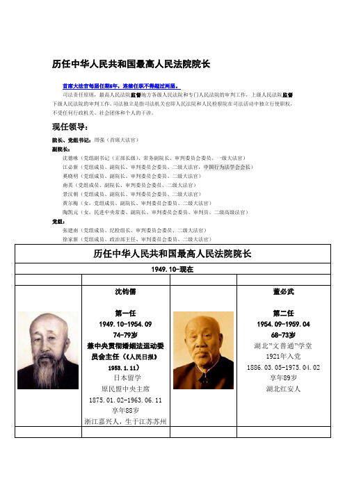 1.历任中华人民共和国最高人民法院院长