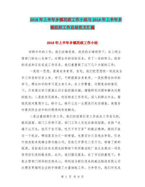2018年上半年乡镇民政工作小结与2018年上半年乡镇组织工作总结范文汇编.doc