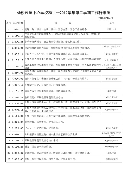 2012年春季行事历