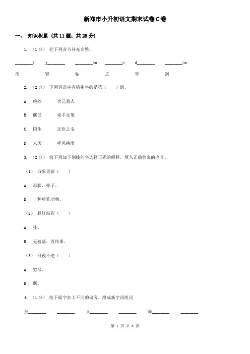 新郑市小升初语文期末试卷C卷