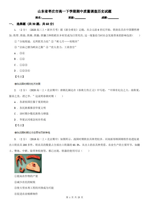 山东省枣庄市高一下学期期中质量调查历史试题