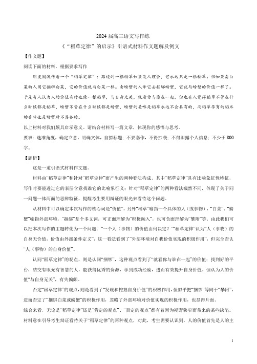 2024届高三语文写作练《“稻草定律”的启示》引语式材料作文题解及例文