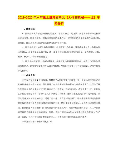 2019-2020年六年级上册第四单元《人体的奥秘——比》单元分析