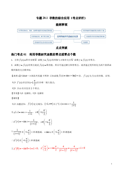 高考数学专题突破教师版-导数的综合应用(考点讲析)