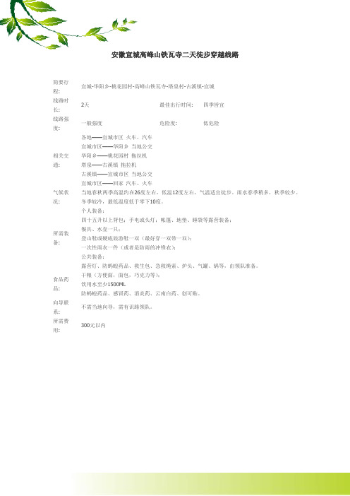 安徽宣城高峰山铁瓦寺二天徒步穿越线路