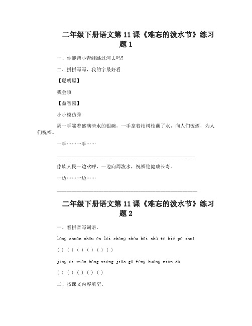 二年级下册语文第11课难忘的泼水节练习题