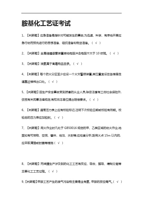全-胺基化工艺证真题模拟考试
