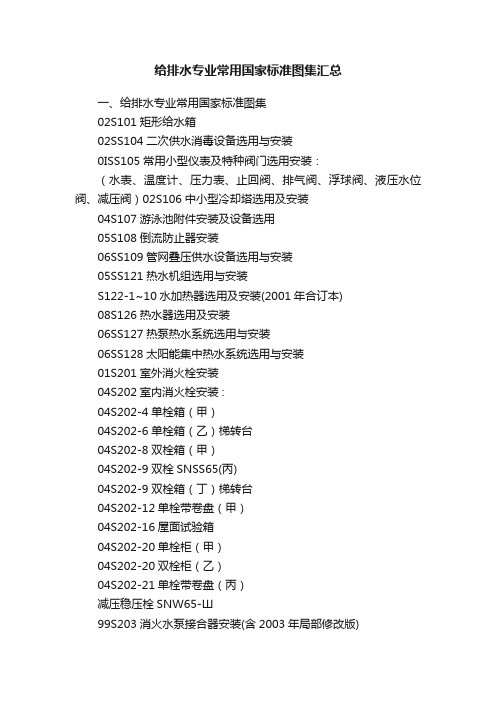 给排水专业常用国家标准图集汇总
