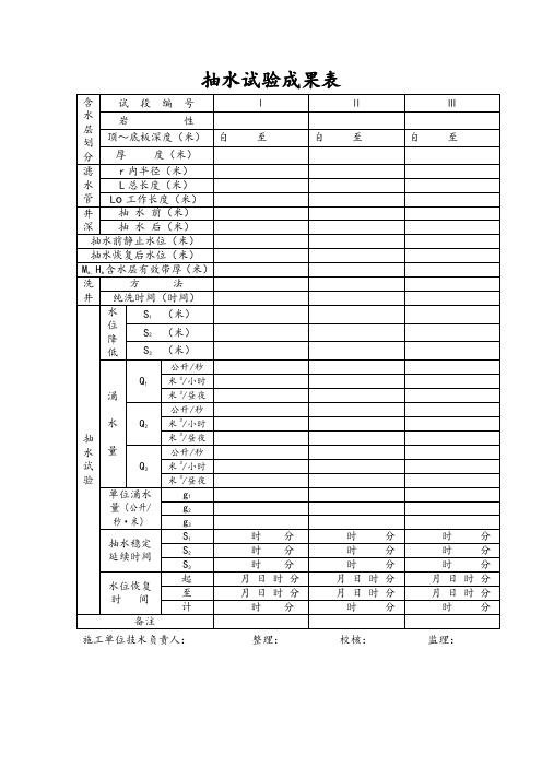 抽水试验成果表