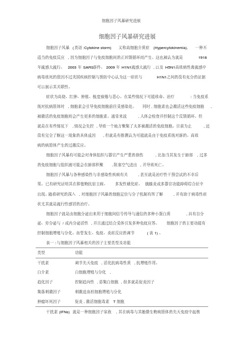细胞因子风暴研究进展