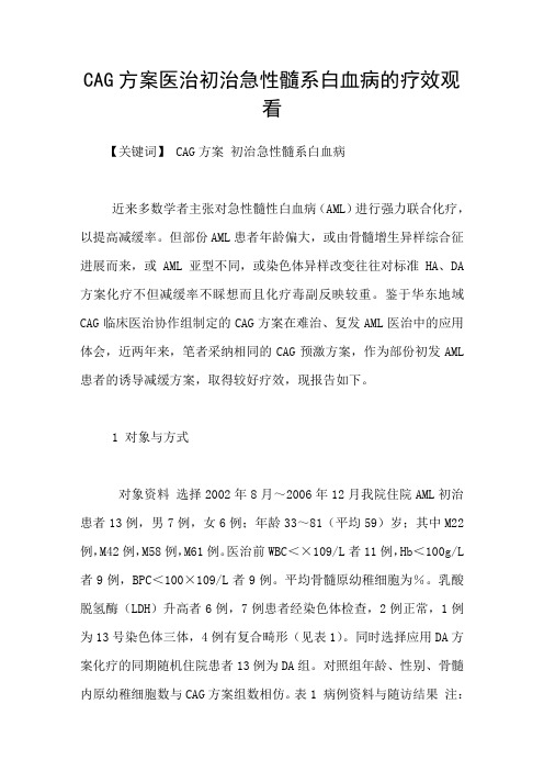 CAG方案医治初治急性髓系白血病的疗效观看