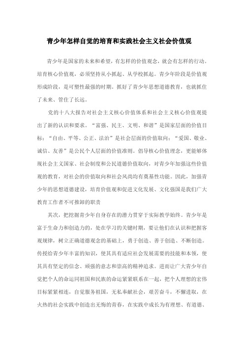 青少年怎样自觉的培育和实践社会主义社会价值观