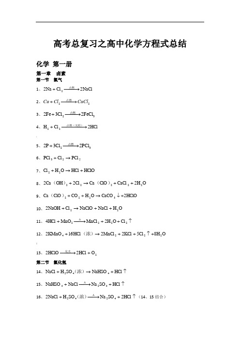 高中化学方程式大全(绝对全)883-KB