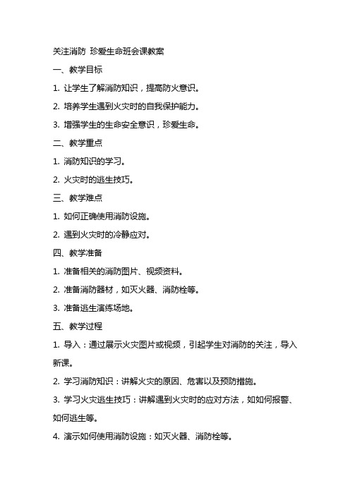 关注消防珍爱生命班会课教案