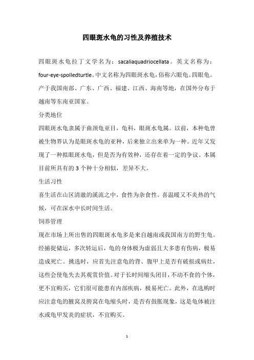 四眼斑水龟的习性及养殖技术