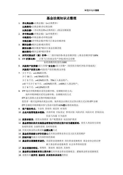 基金法规知识点整理教学提纲