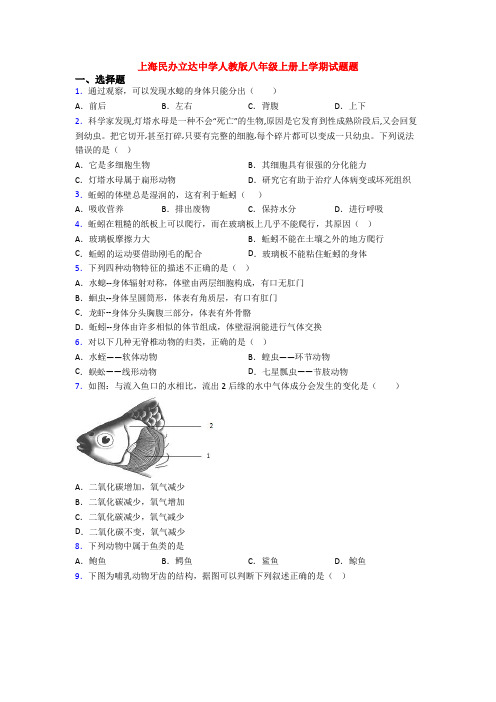 上海民办立达中学人教版八年级上册上学期试题题