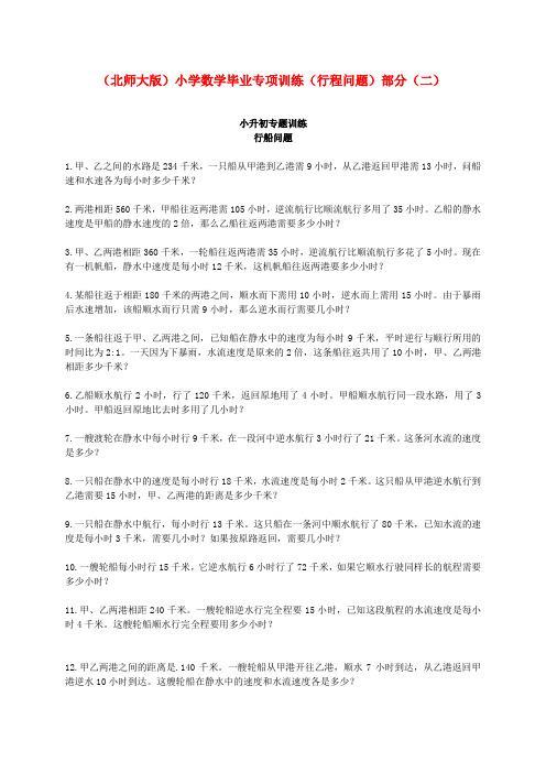 小学数学毕业专项训练(行程问题)部分(二) 北师大版