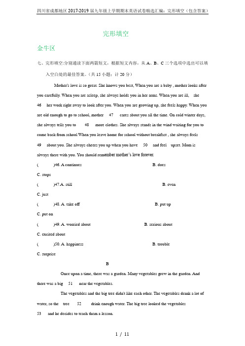 四川省成都地区2017-2019届九年级上学期期末英语试卷精选汇编：完形填空(包含答案)